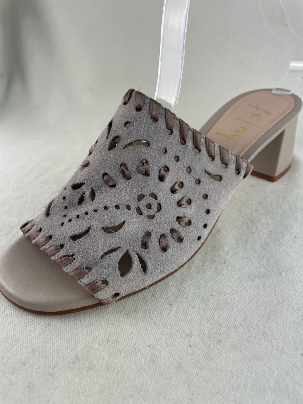 hulsf Suede Laser-Cut Mule with Block Heel Size 8